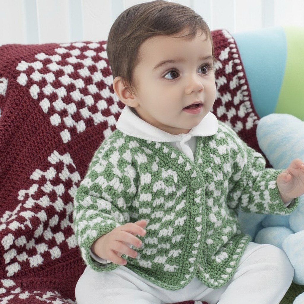Amazing Crochet Baby Cardigan Pattern - 2 Sizes Checkered PDF - Image 2