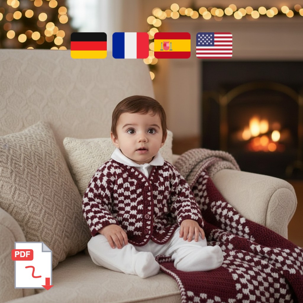 Amazing Crochet Baby Cardigan Pattern - 2 Sizes Checkered PDF - Image 4