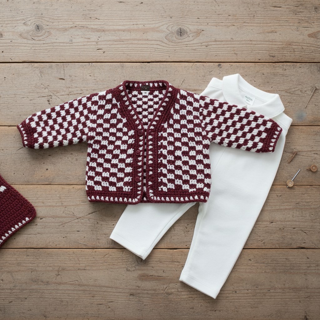 Amazing Crochet Baby Cardigan Pattern - 2 Sizes Checkered PDF - Image 6