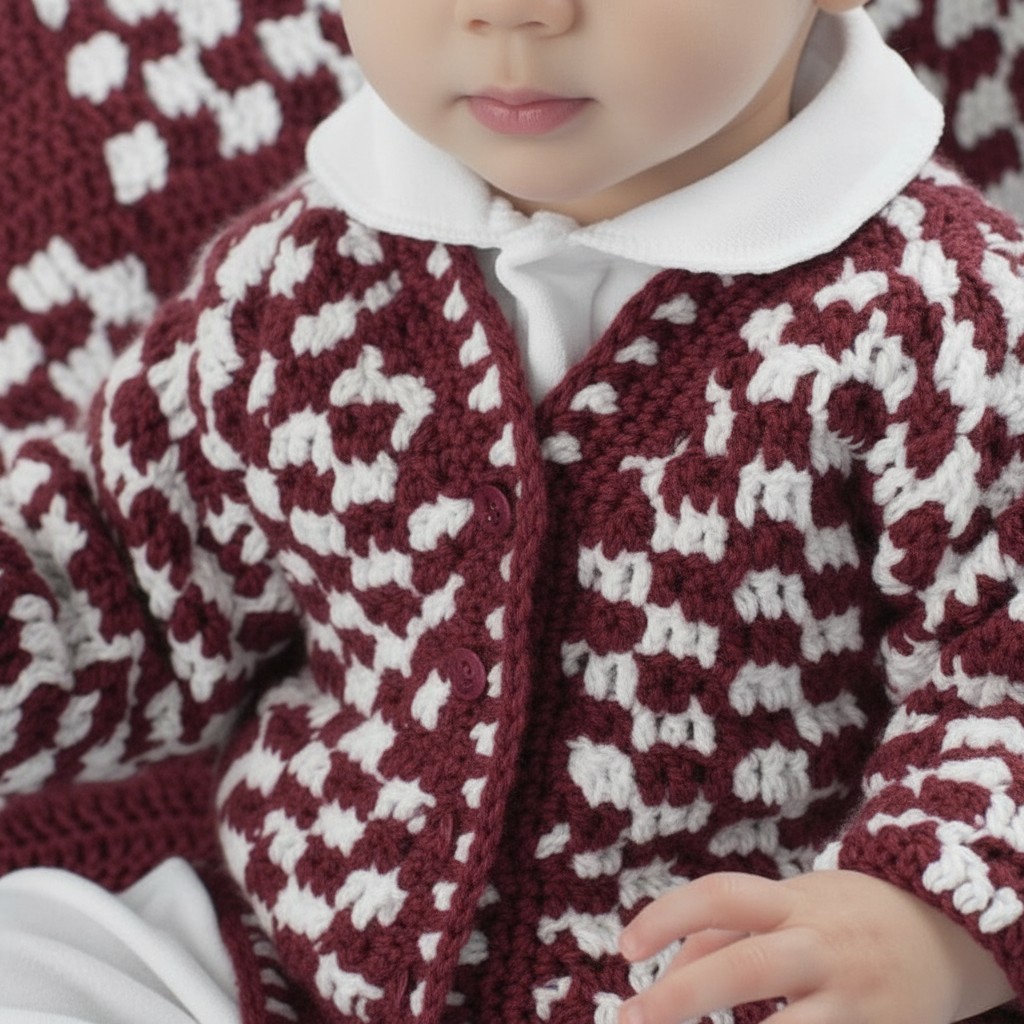 Amazing Crochet Baby Cardigan Pattern - 2 Sizes Checkered PDF - Image 7